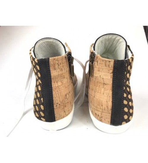 Handmade sneakers cork, brown suede leather